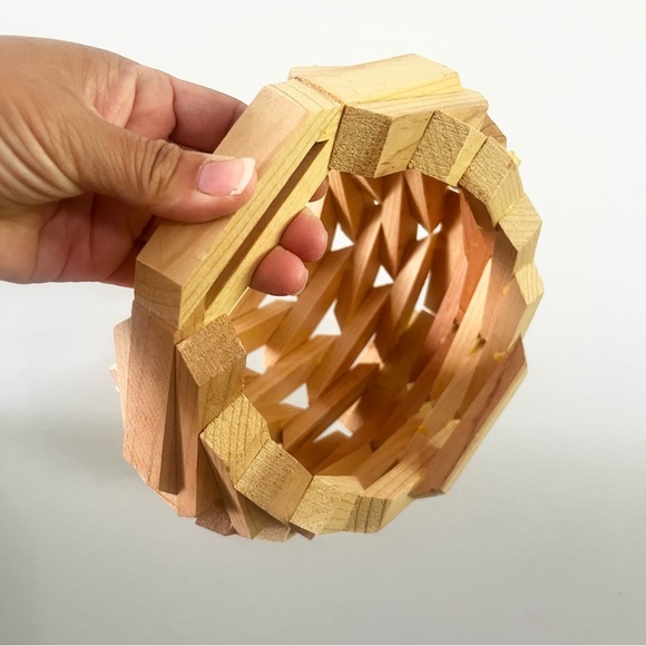 Vintage Midcentury Wood Block Geometric Handmade Fruit Basket Planter Retro SM - Picture 7 of 9